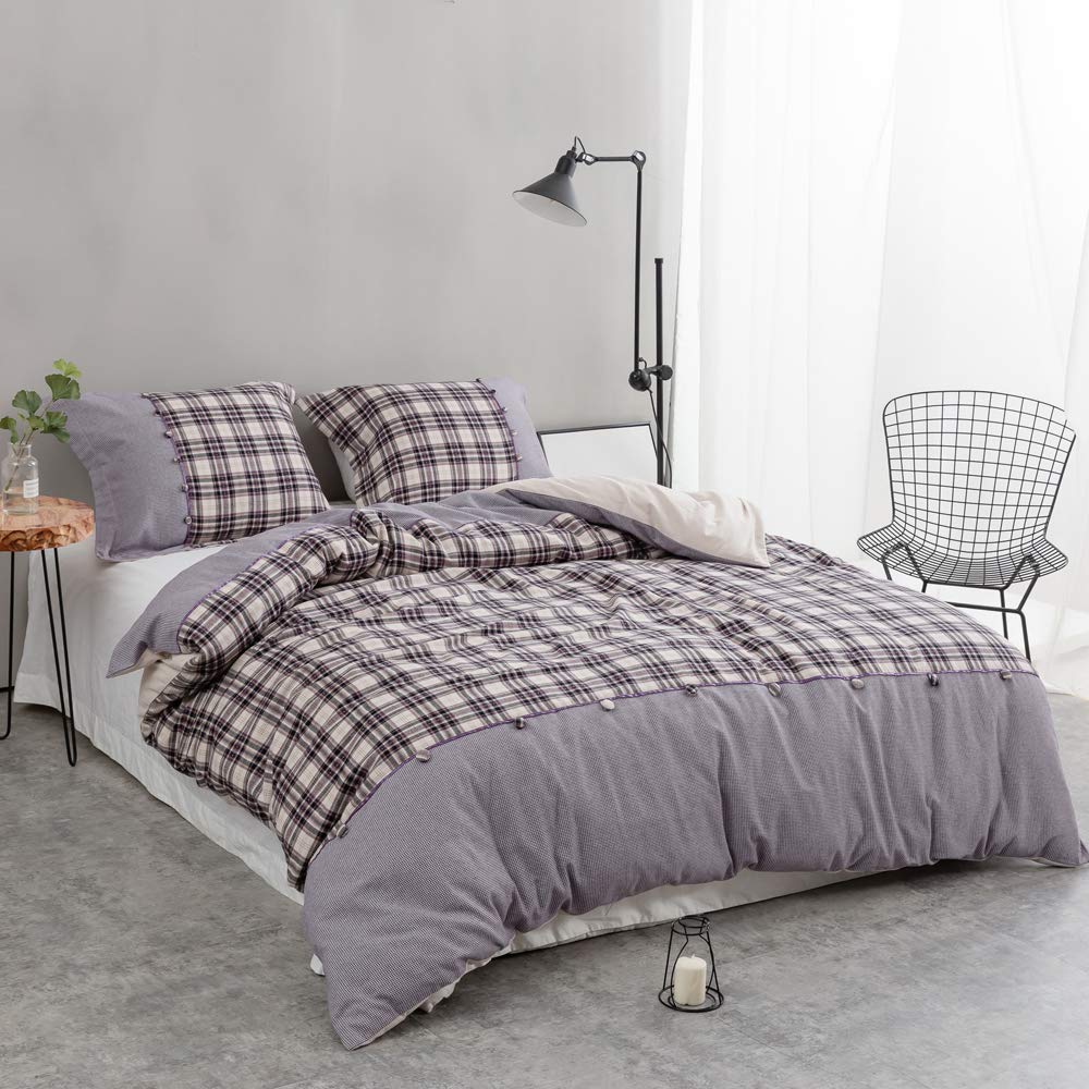 Simple&Opulence 100% Cotton Flannel Buffalo Check Duvet Cover Set, 3 Piece Bedding Set Including 1 Comforter Cover And 2 Pillow